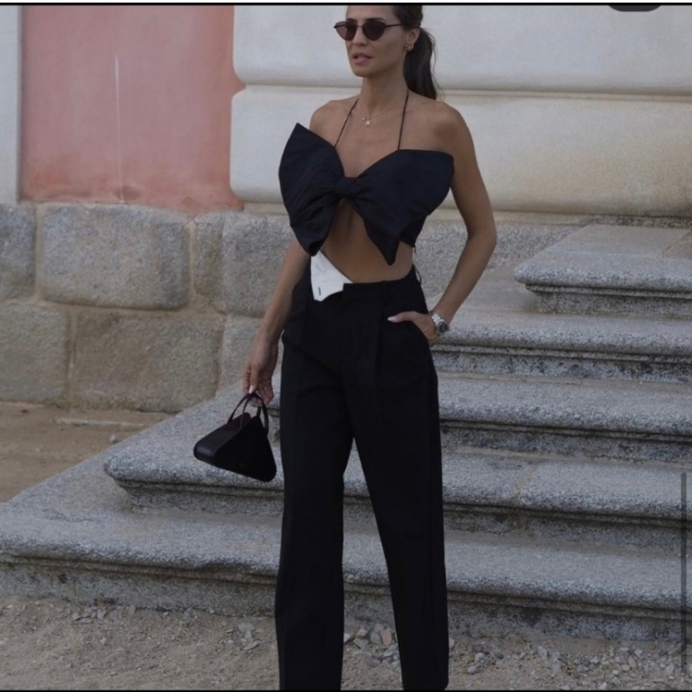 Zara * crop top bow bandeau black cropped size XS - Picture 8 of 16